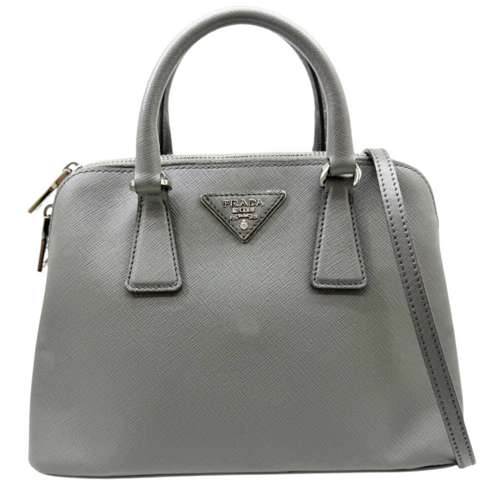 PRADA Prada Saffiano Luxe Shoulder Bag Leather Gray BL0838 Mini Handbag Women's